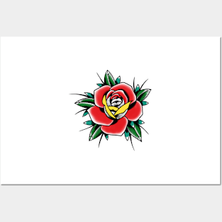 Traditional Rose with colours Tattoo style design Posters and Art